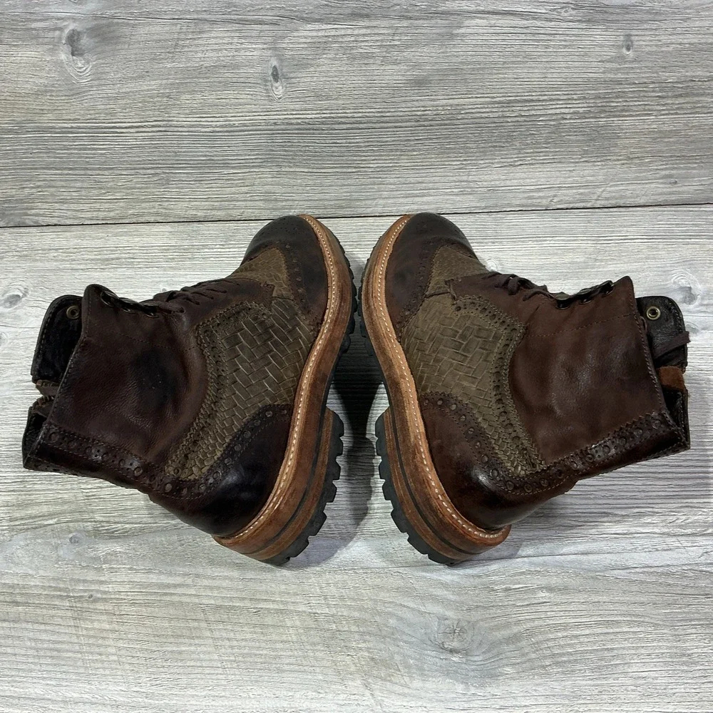 Donald J. Pliner Ziroc 56 Men's Size 8 M Brown Leather Wingtip Lace Up Zip Boots